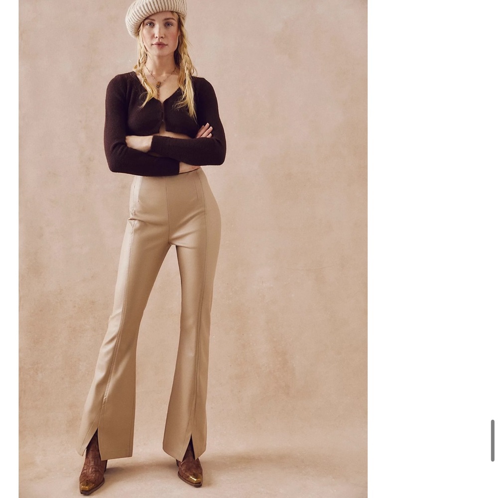 NWT Free People Real Deal Slit Faux Leather Flares